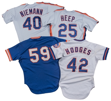 Lot of (4) 1980s New York Mets Game Used Jerseys - 2 Signed (JSA) 